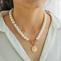 AVR JEWELS Pearl Coin Chain Necklace For Women